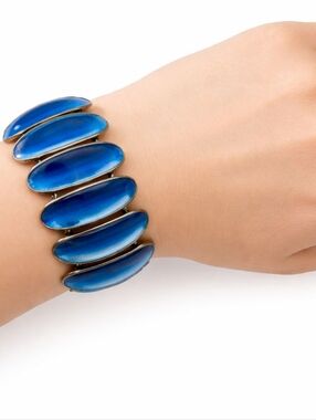 David Andersen Willy Winnaess Vintage Oval Link Blue Guilloche Enamel Bracelet